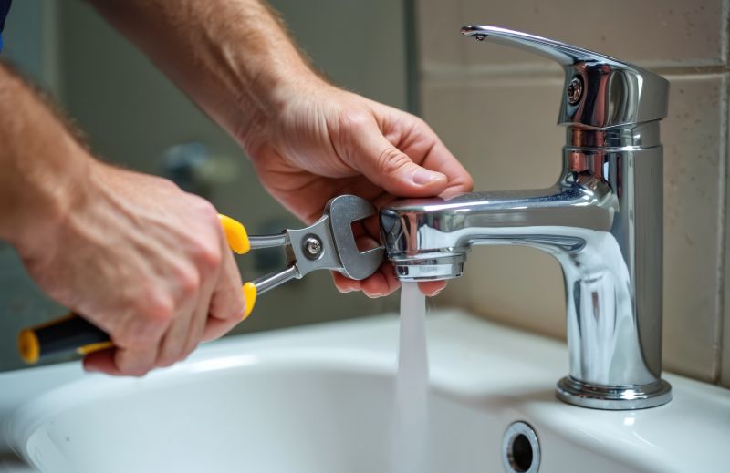 Handyman fixing a leaky faucet
